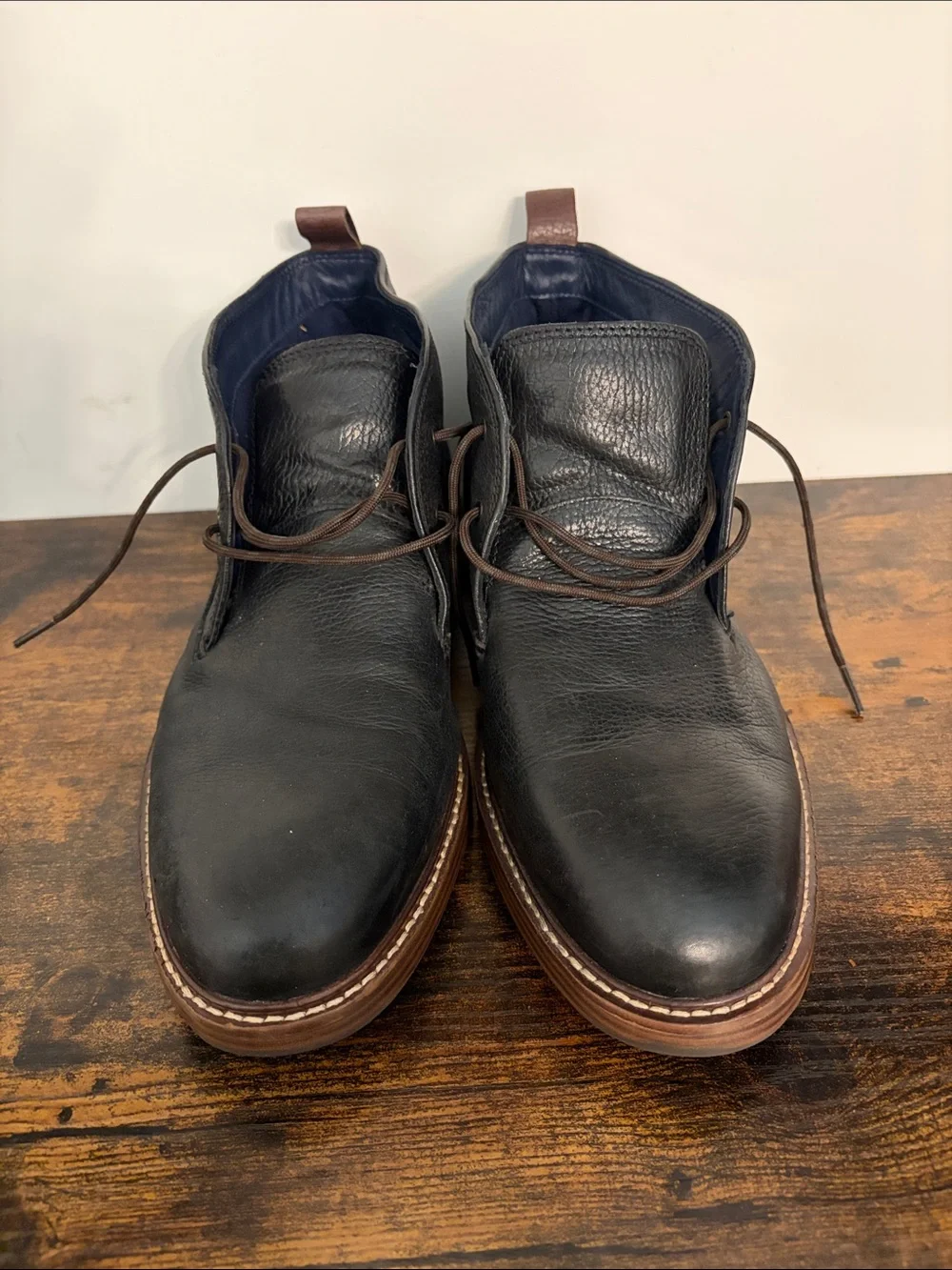 Cole Haan Black Leather Chukka Boots with Brown Sole Trim